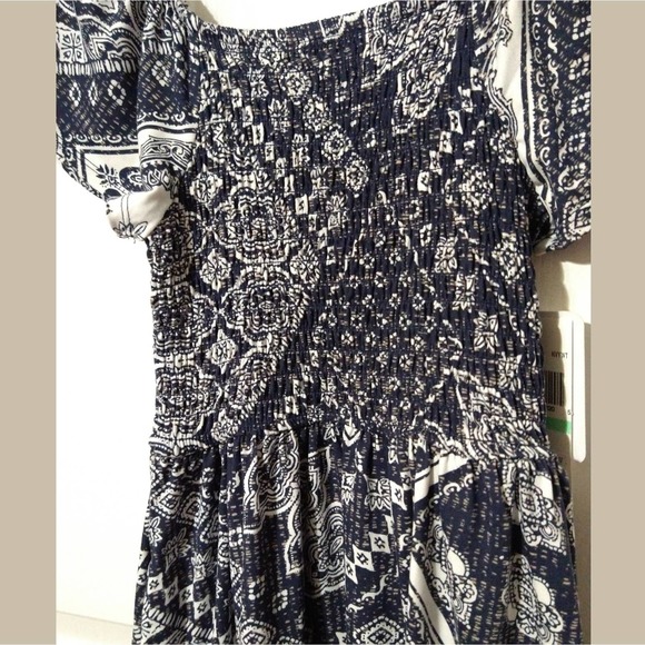 Speechless Girls Boho Navy & White Flutter Sleeve Smocked Dress, Size 8, New - Picture 5 of 6